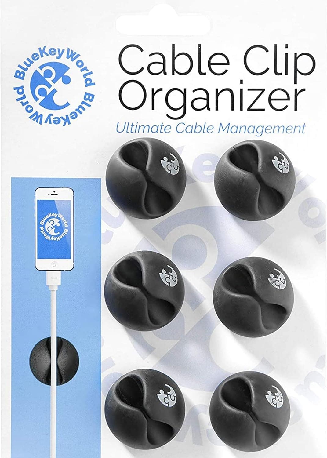 Blue Key World Cable Clips Management, Adhesive Cord Clips Wire Holder System (Black)