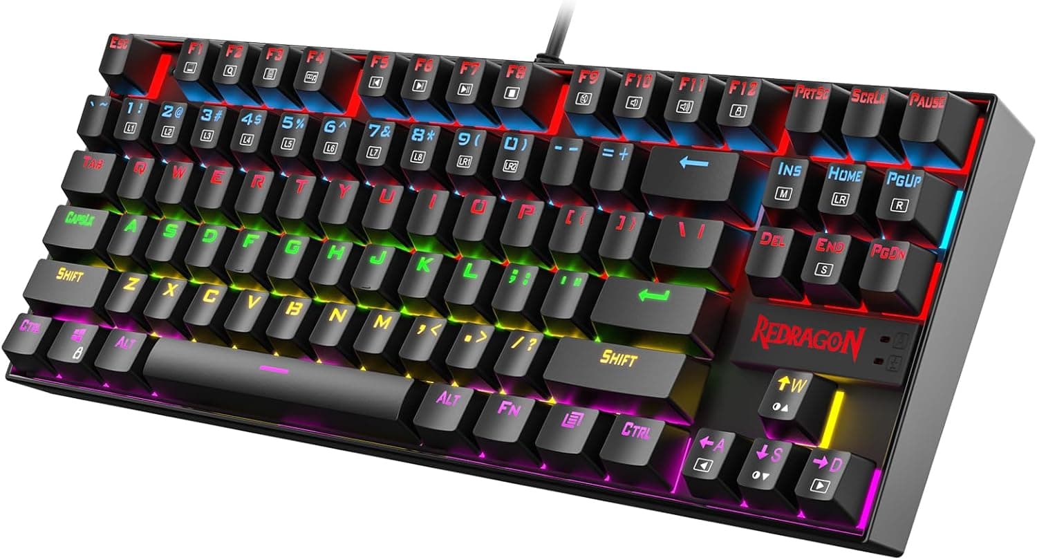 Redragon K552 Mechanical Gaming Keyboard, 87-Key Compact, LED, Red Switches, Metal Frame (Black)