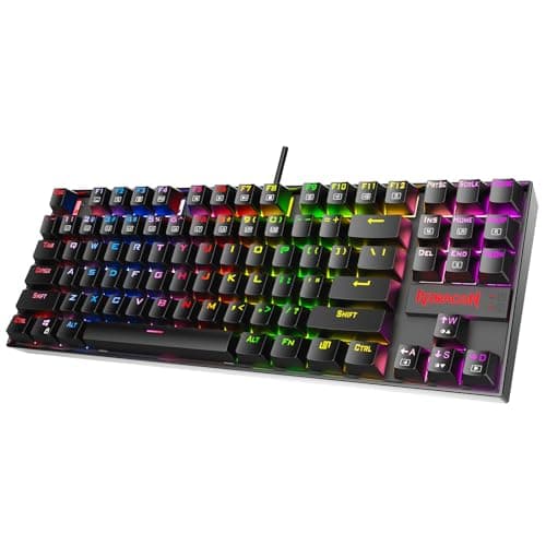 Redragon K552P Mechanical Gaming Keyboard TKL with 18 Backlight Modes, Hot-Swappable Red Switches, 87-Key Compact Ergonomic Design, N-Key Rollover & Software Programmable Macro - RGB, Black
