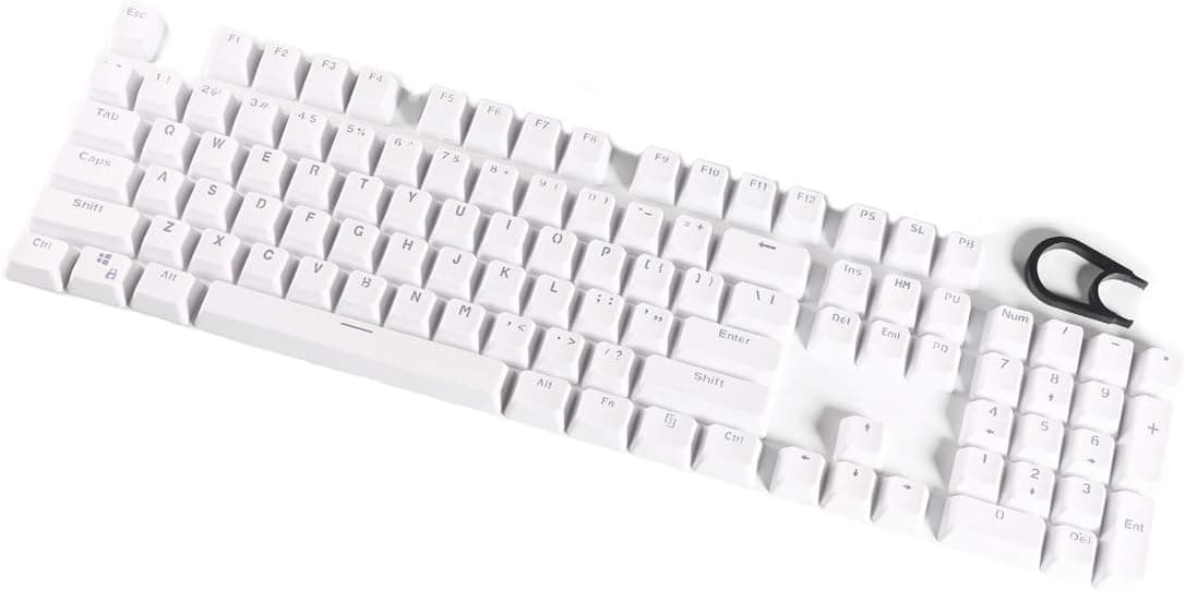 NIXLAOR 104 PBT Double-Shot Backlit Keycap Set with Key Puller (White)