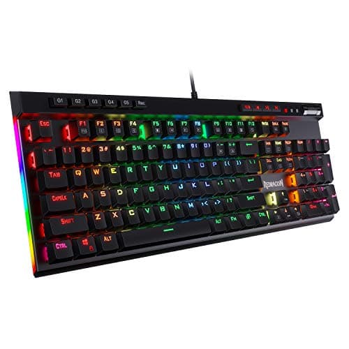 Redragon K580 Wired RGB Mechanical Gaming Keyboard, Macro Key & Media Wheel | 5 On-Board Keybinding Buttons for MMO MOBA Games, Dedicated Media Controls, Classic Tactile Blue Switch for Hype Typing Feel