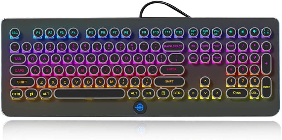 MK9 Mechanical Gaming Keyboard RGB, Blue Switch, LED Backlit, 108 Key Round Keycaps (Black)