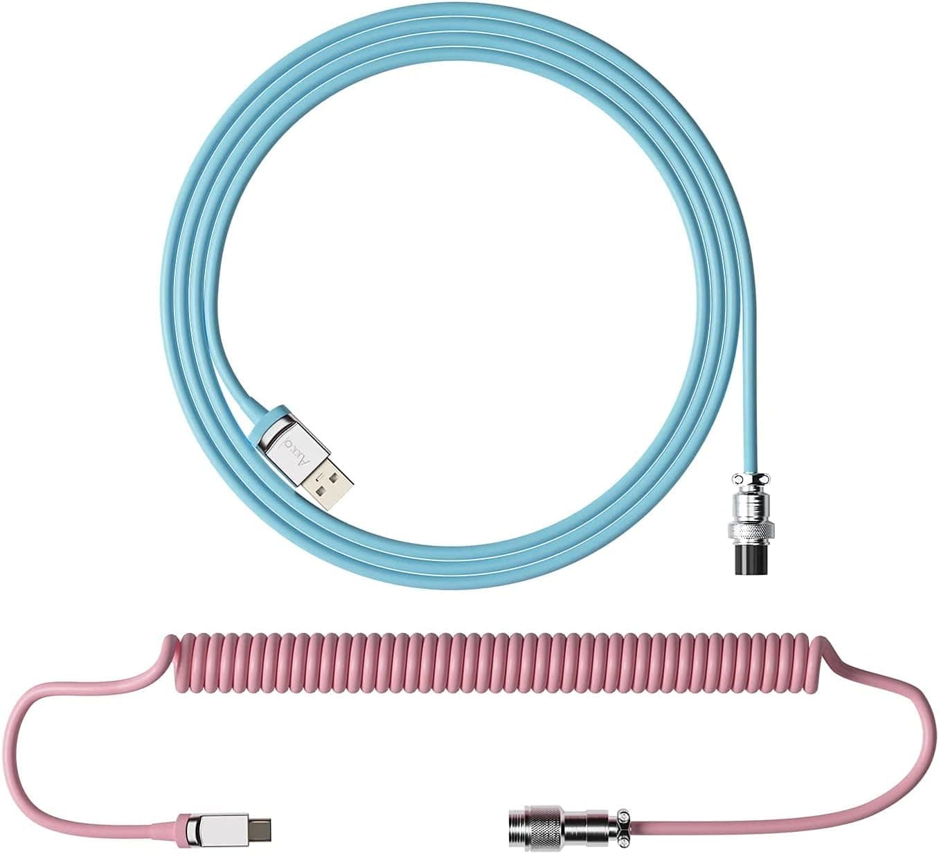 Akko Custom Coiled Aviator Cable 5ft TPE Type-C to USB-A Metal Connector (Sakura Pink)