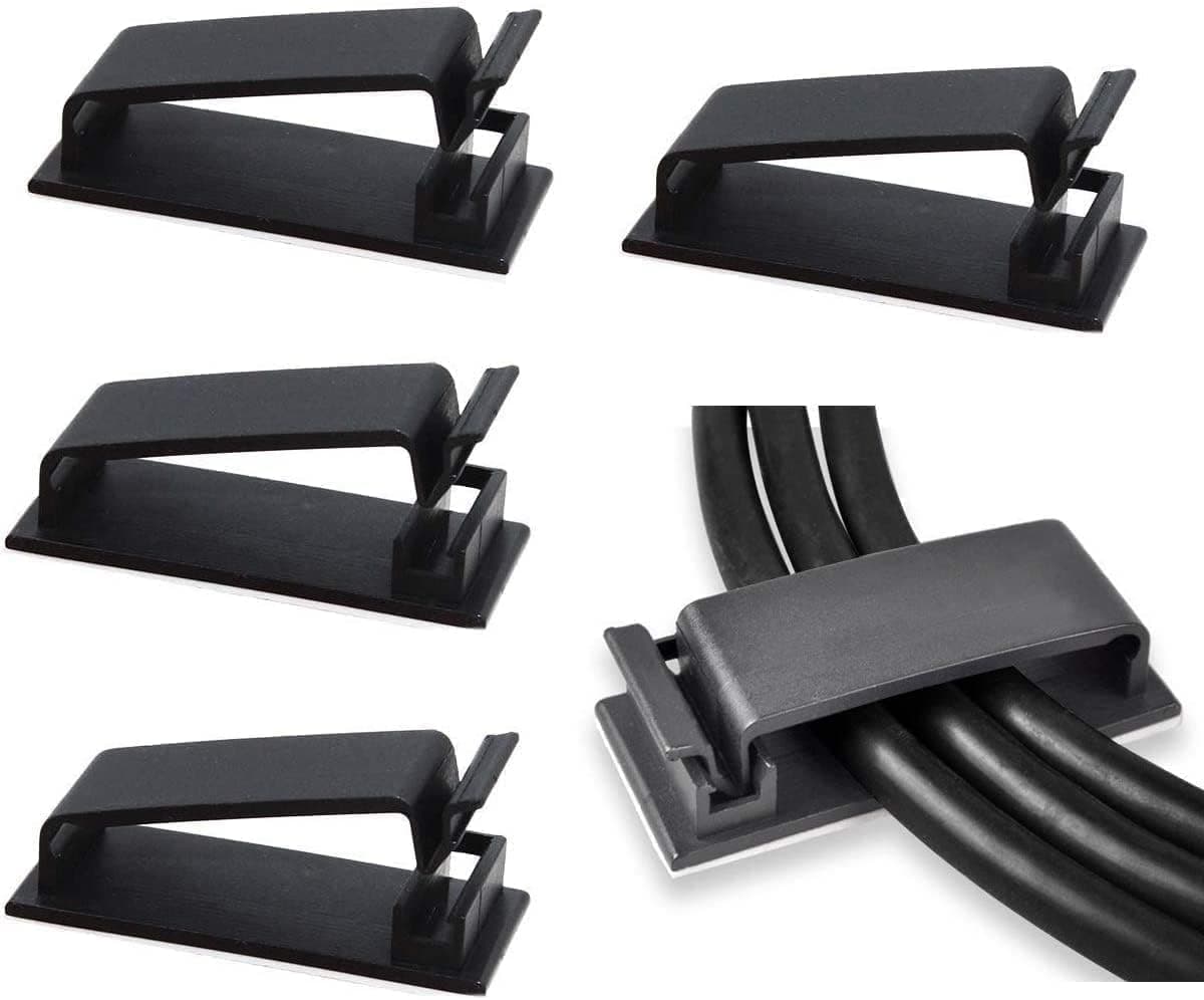 SOULWIT 50Pcs Self Adhesive Cable Management Clips, Black (TV PC Ethernet, under Desk)
