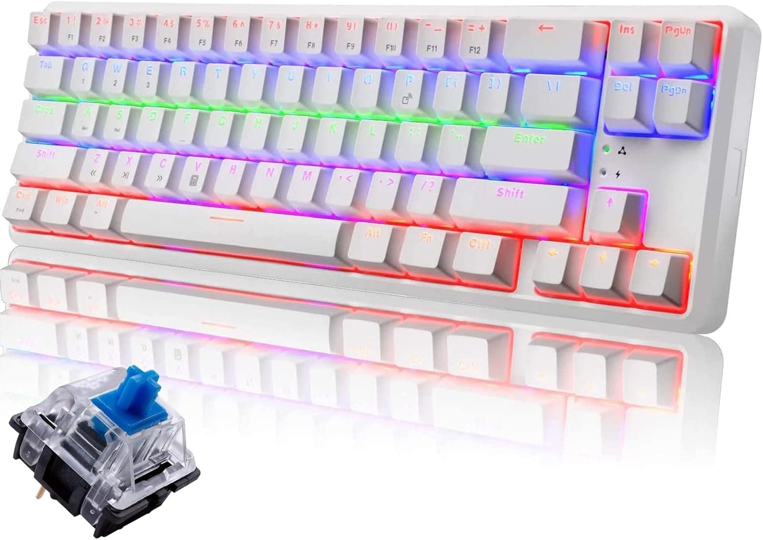 Wireless Mechanical Gaming Keyboard 60% Ultra-Compact Bluetooth Dual Wired/Wireless Blue Switches (White Rainbow)