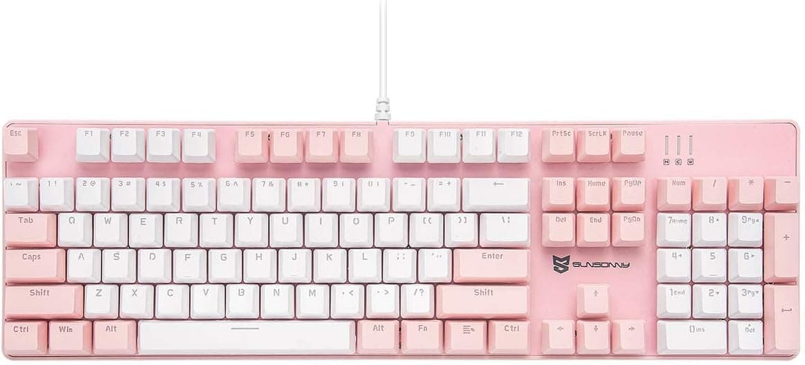 Merdia 104 Keys Full Size Mechanical Keyboard Brown Switch Pink & White