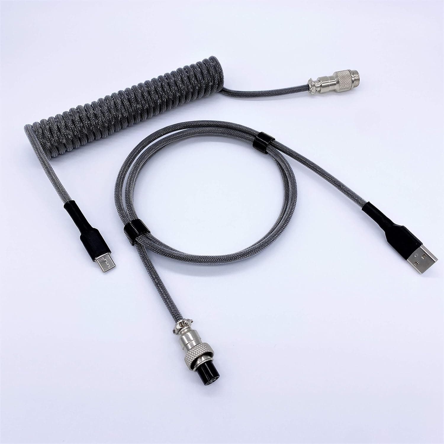 MelloTech Custom Coiled Aviator USB-C Keyboard Cable (Grey/Black)