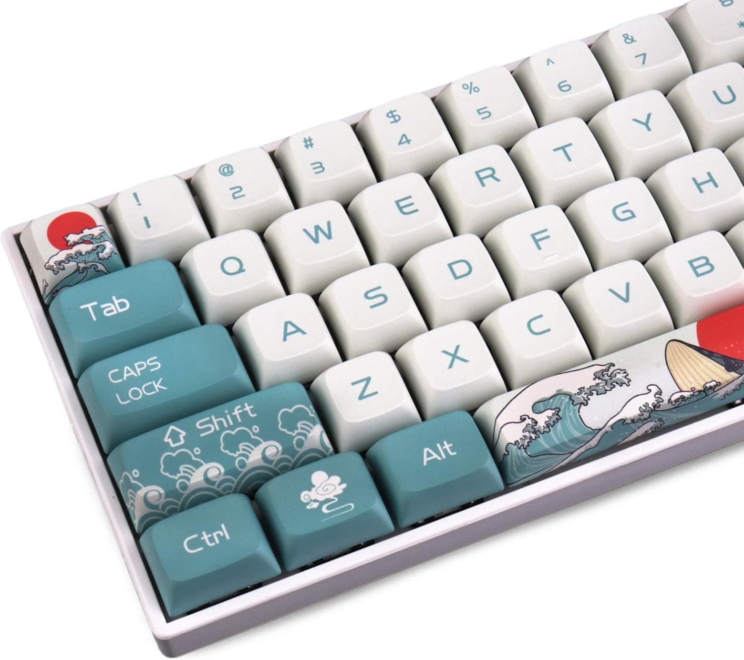 Gliging 108 PBT XDA Profile Japanese Ukiyo-e Coral Sea Keycap