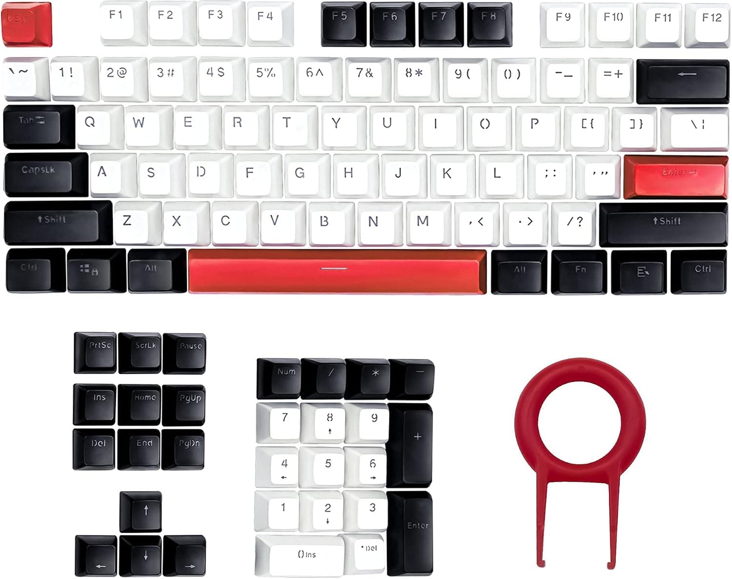 BAOD PBT Keycaps 104 Keys Doubleshot SA Profile (White-Black-Red)