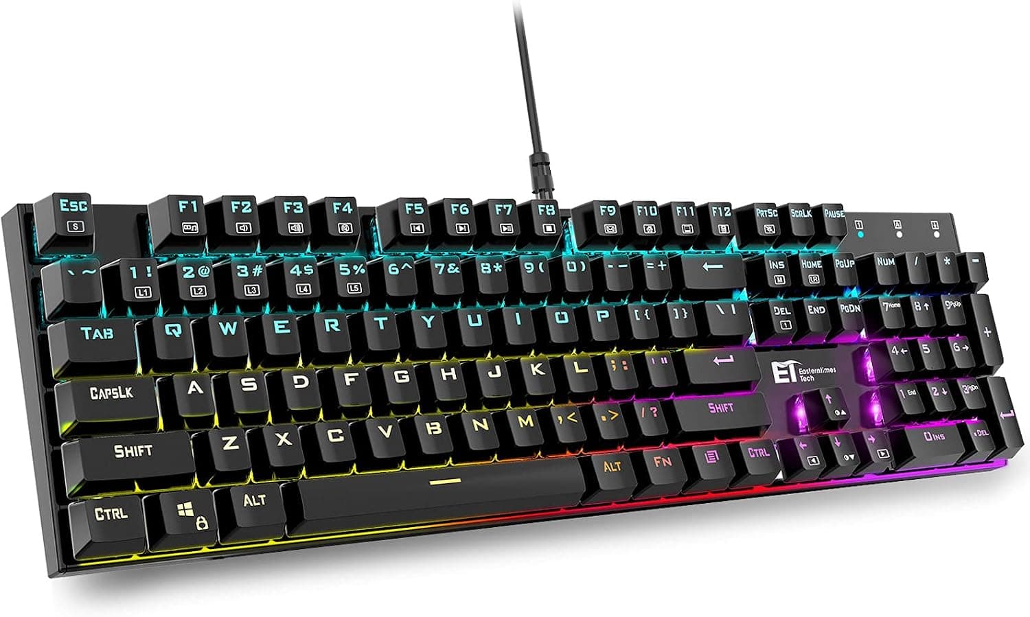 TDT Mechanical Gaming Keyboard, Wired 104 Keys RGB with Blue Switch, Programmable Backlit
