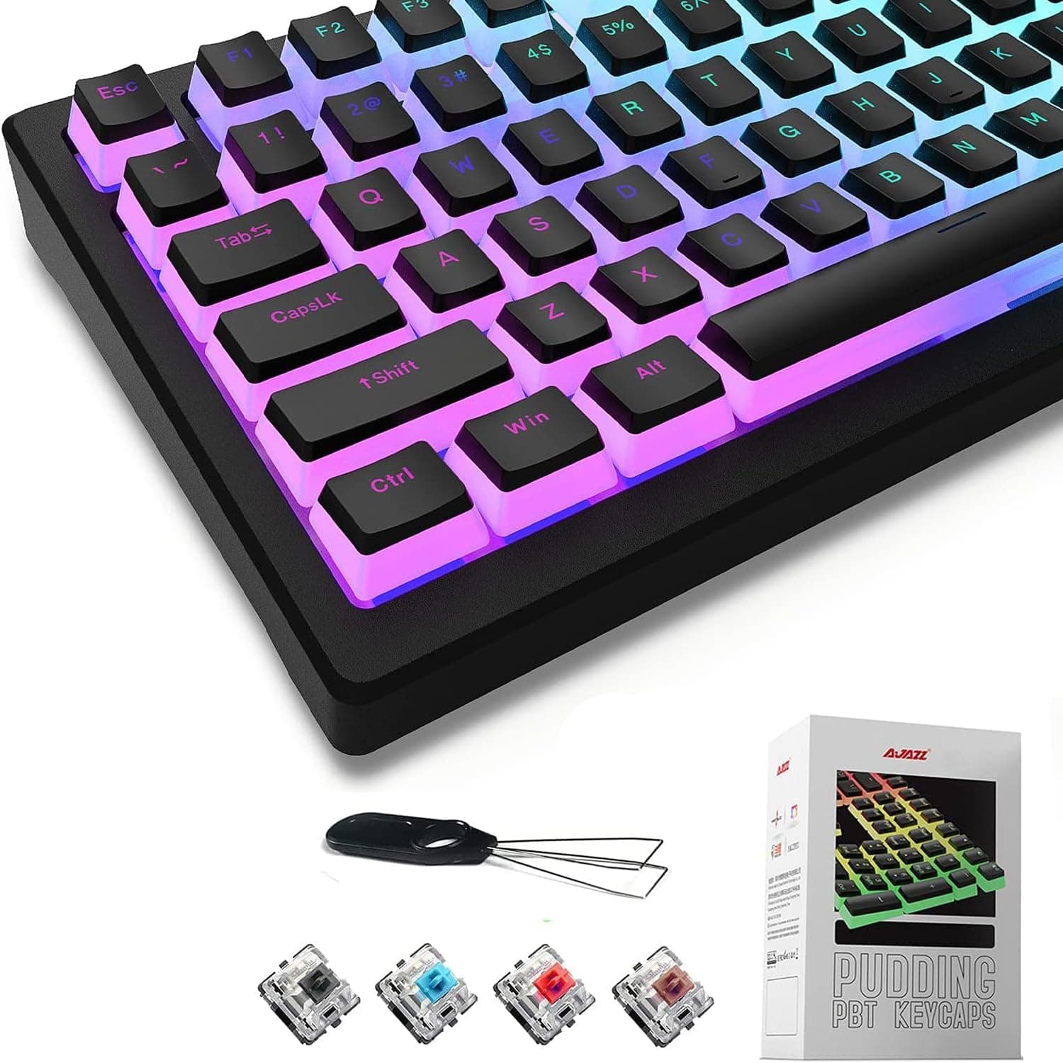 Pudding Keycaps Double Shot PBT Translucent 108 Key Set OEM Profile (Black)