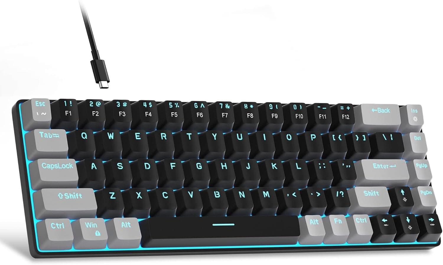 MageGee MK-Box Portable 60% Mechanical Gaming Keyboard, LED Backlit, 68 Keys, Red Switch, Black/Grey