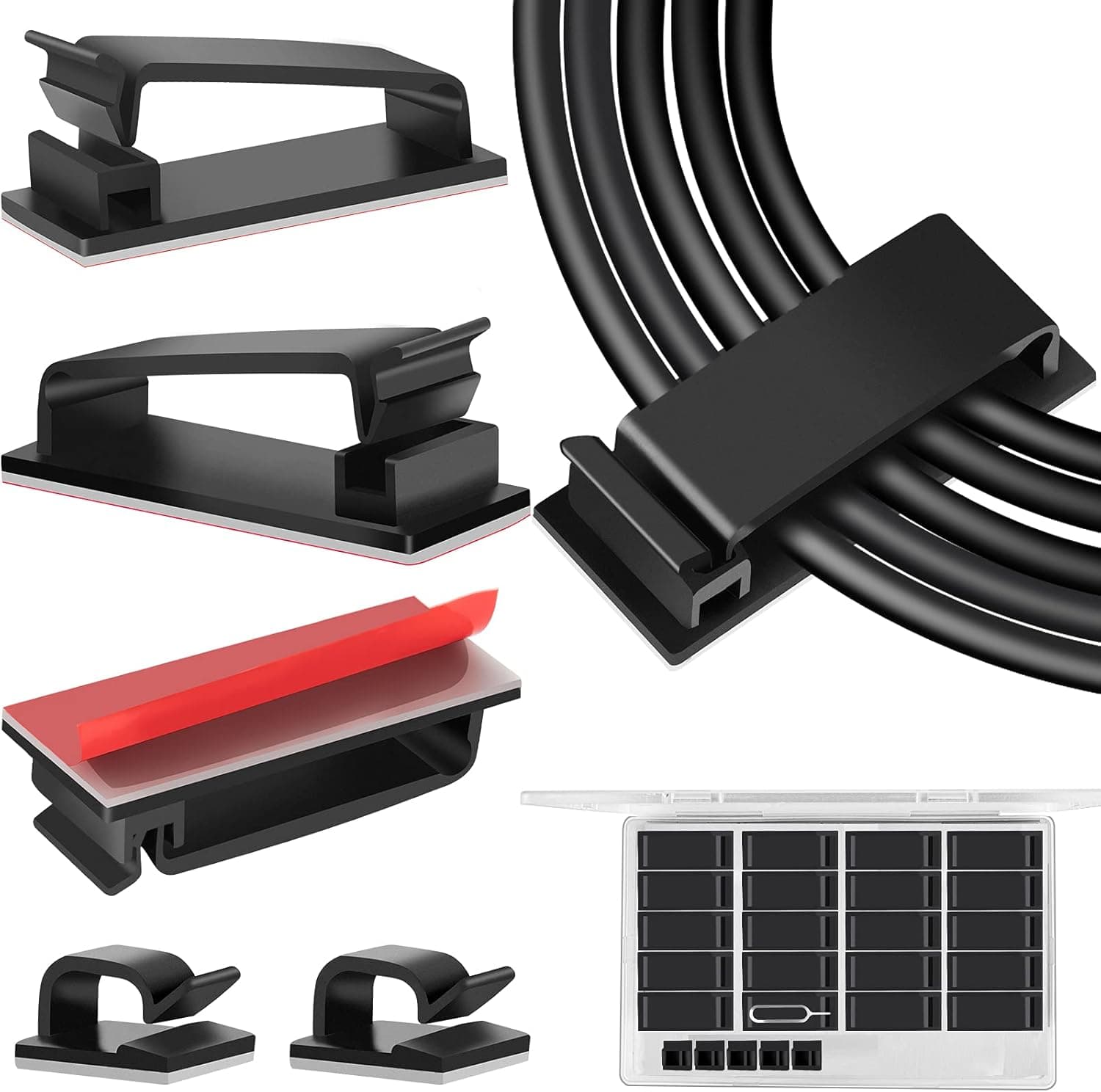 TidyHelper Cable Management Clips, Large Cord Clips for Under Desk Wire Management, Black 20 PCS