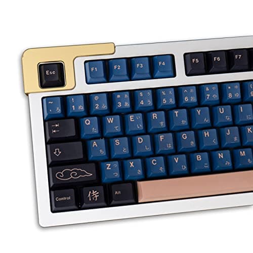 129 Keys PBT Dye Sub Cherry Profile Japanese Blue Samurai Keycaps Set | Fit for 61/64/87/104/108 Cherry Mx Switches Mechanical Keyboard