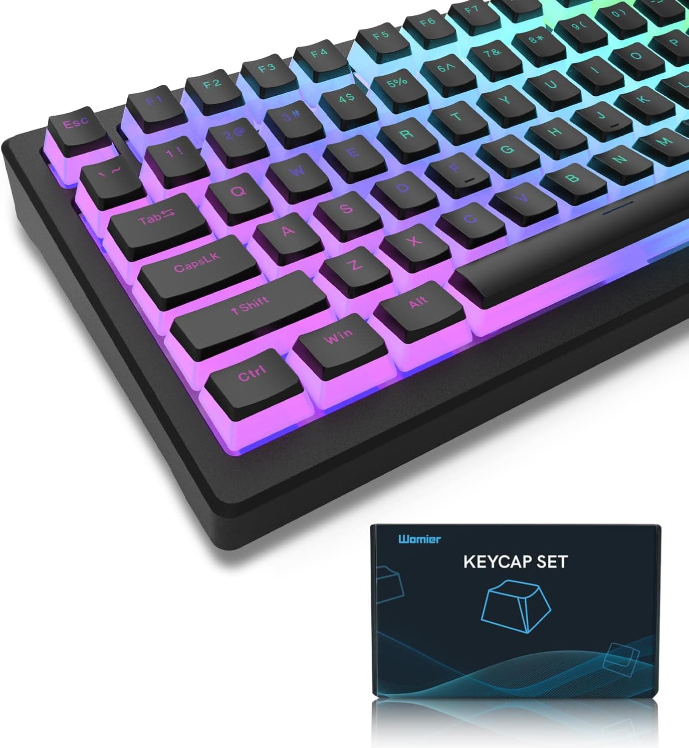Womier Pudding Keycaps PBT Shine Through 164 Keys OEM Profile (Black)