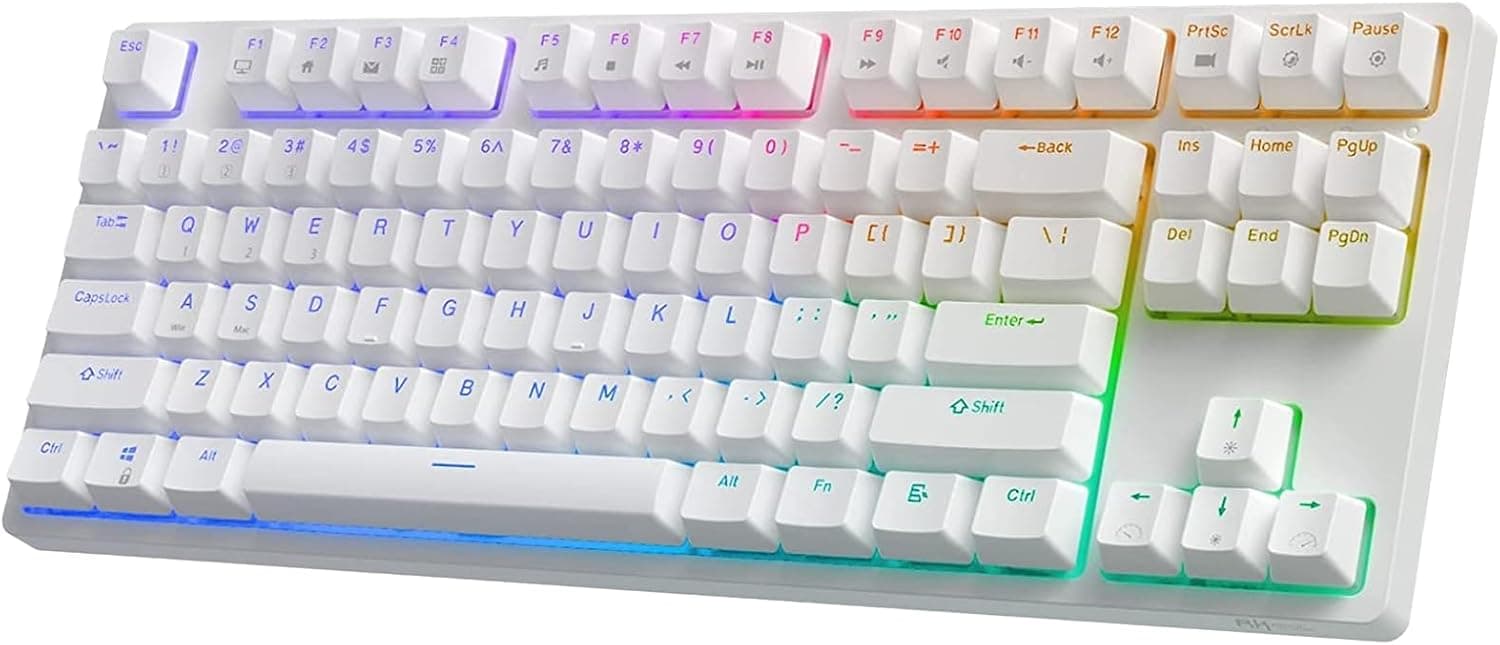 RK ROYAL KLUDGE RK87 Wireless 75% TKL Hot Swappable RGB Mechanical Keyboard, Blue Switch, White