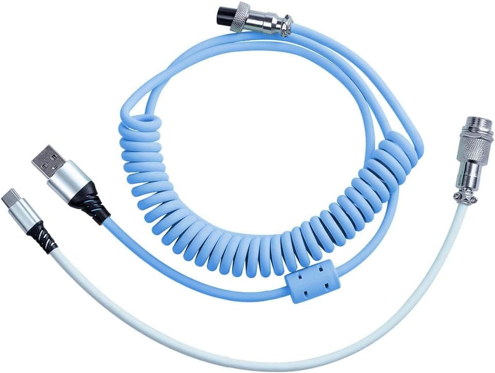 Kchibo Custom Mechanical Keyboard Coiled Cable USB 3.1 Type C 1.2m with Aviator (Blue/White)