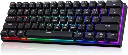 60% Wired Mechanical Gaming Keyboard with Blue Switches, LED Backlit | 61 Keys Ultra-Compact Mini Portable Office Keyboard for PC/Mac/Xbox, 18 LED Backlight, Easy to Carry On Trip, Black