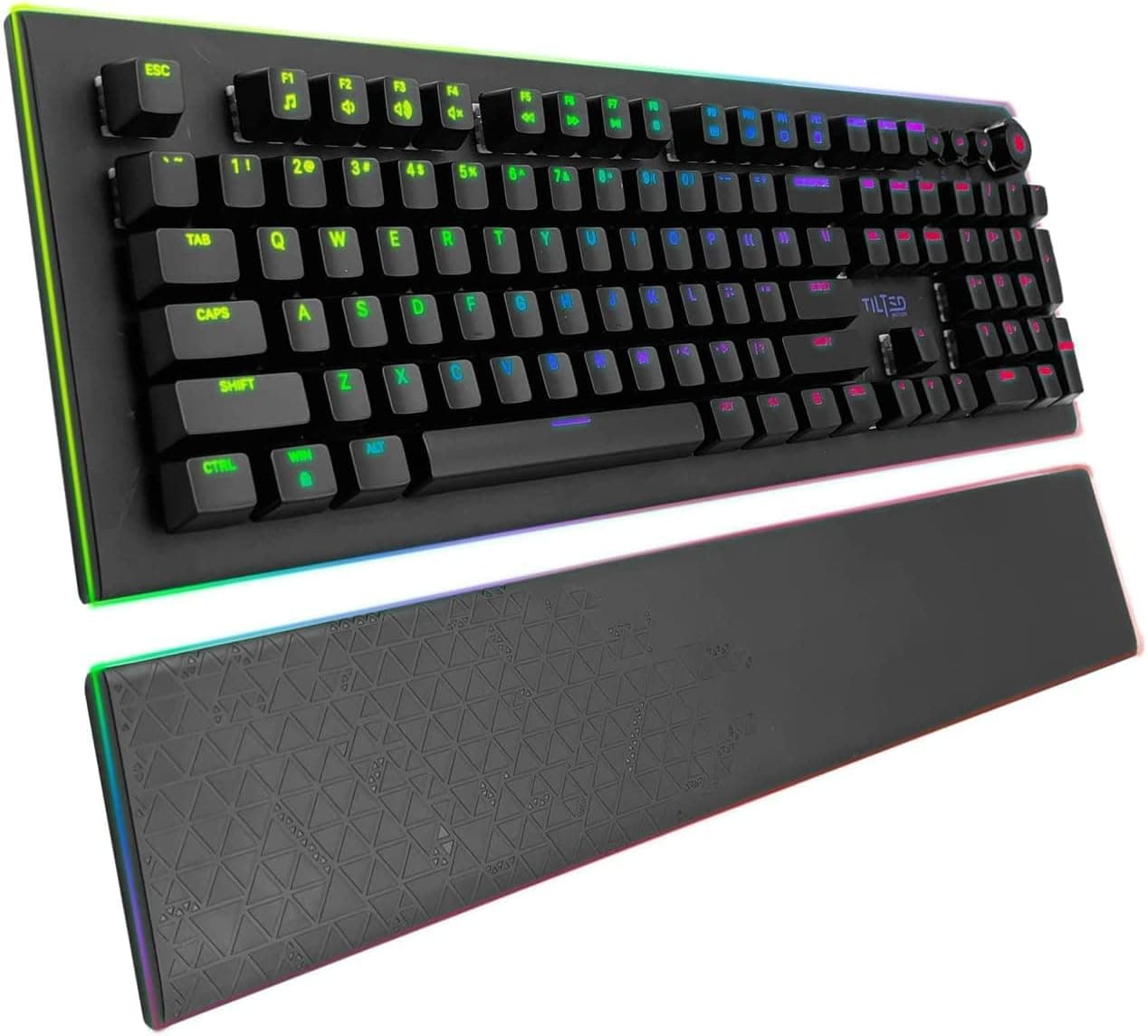 Tilted Nation RGB Gaming Mechanical Keyboard with Volume Knob & Magnetic Wrist Rest, Red Switches