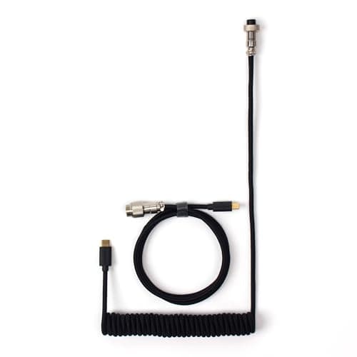 Keychron Custom Coiled Aviator USB-C Cable, Black, 5-Pin (GX12) Detachable Metal Connector, USB-A Adapter, Durable Braided Cable for Mechanical Keyboards, Charging & Data Transfer