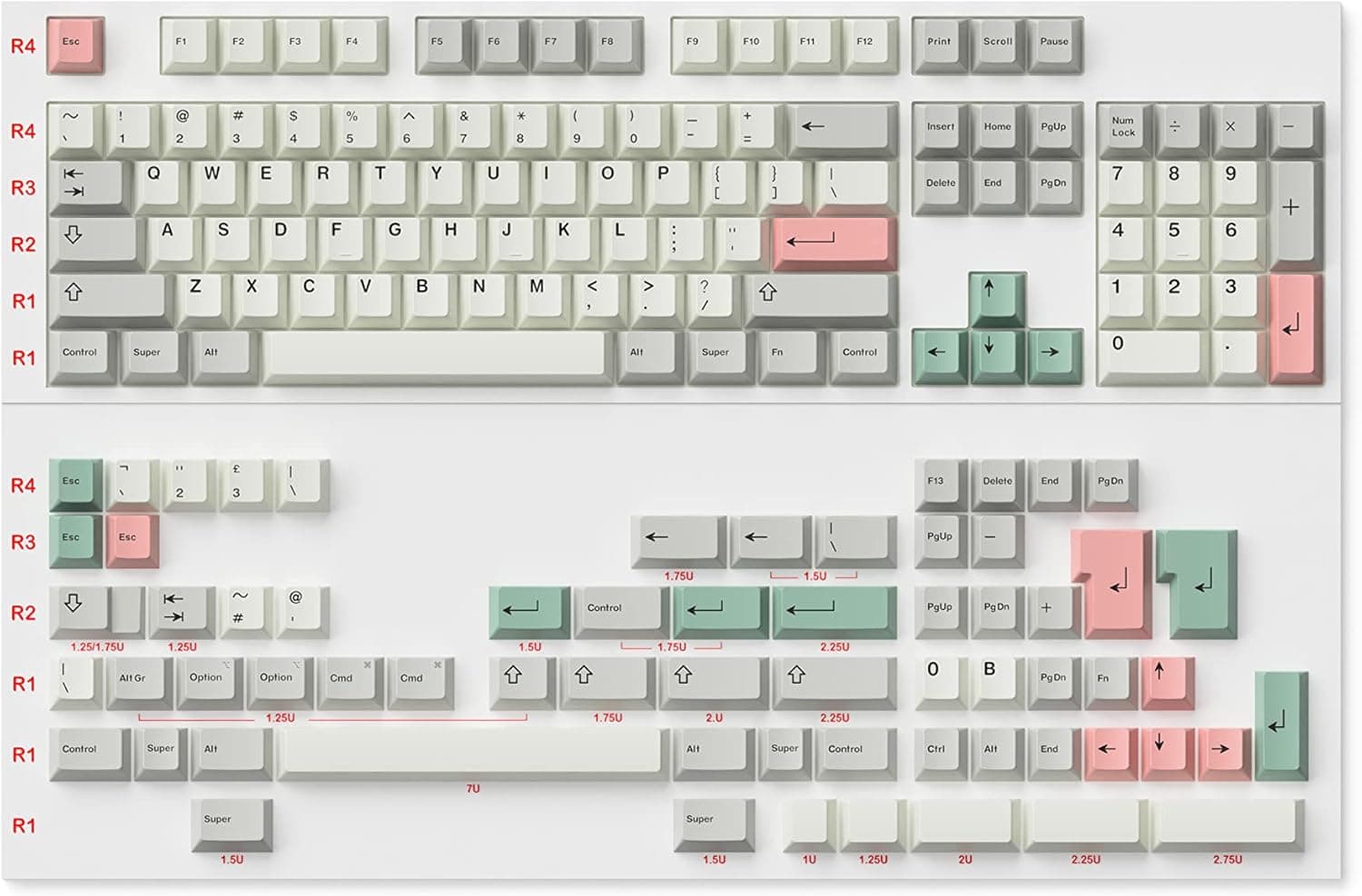 Ranked Dye Sublimation Premium Keycap Set 1.45mm PBT Cherry Profile (9009, 169 Keys)