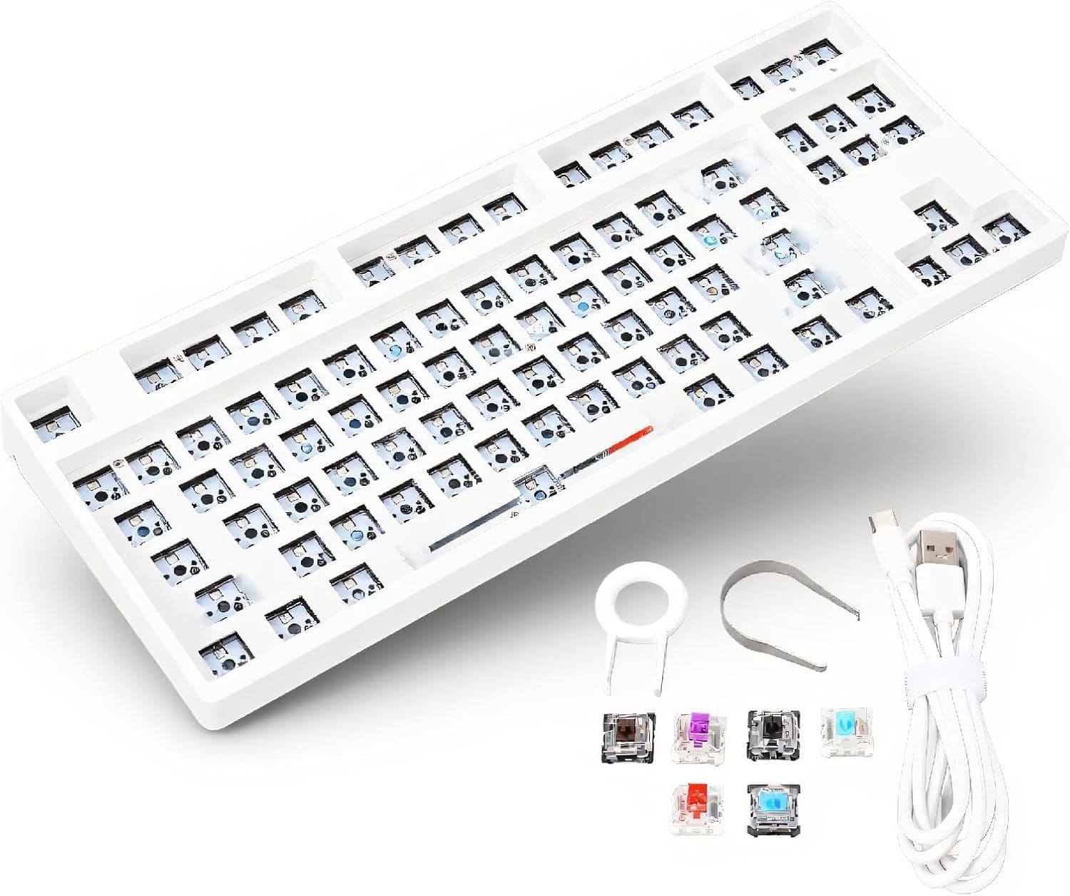 Sanpyl DIY Mechanical Keyboard Kit, 87 Key RGB TKL, Hot Swap, ABS Aluminum Alloy Modular (White)
