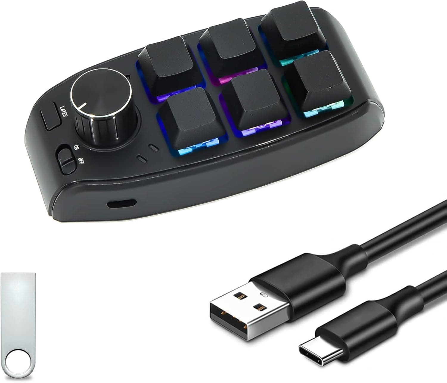 KDO 6 Key Macropad with Knob Mini Custom Keypad 3 Layer Programmable Keyboard with 8GB U Disk