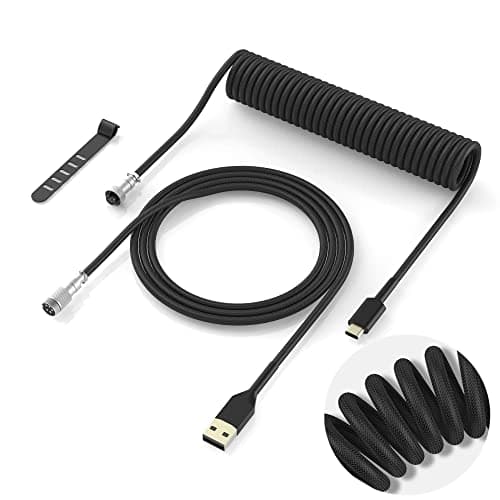 Womier Coiled Keyboard Cable - Detachable Aviator Coiled Cable Black