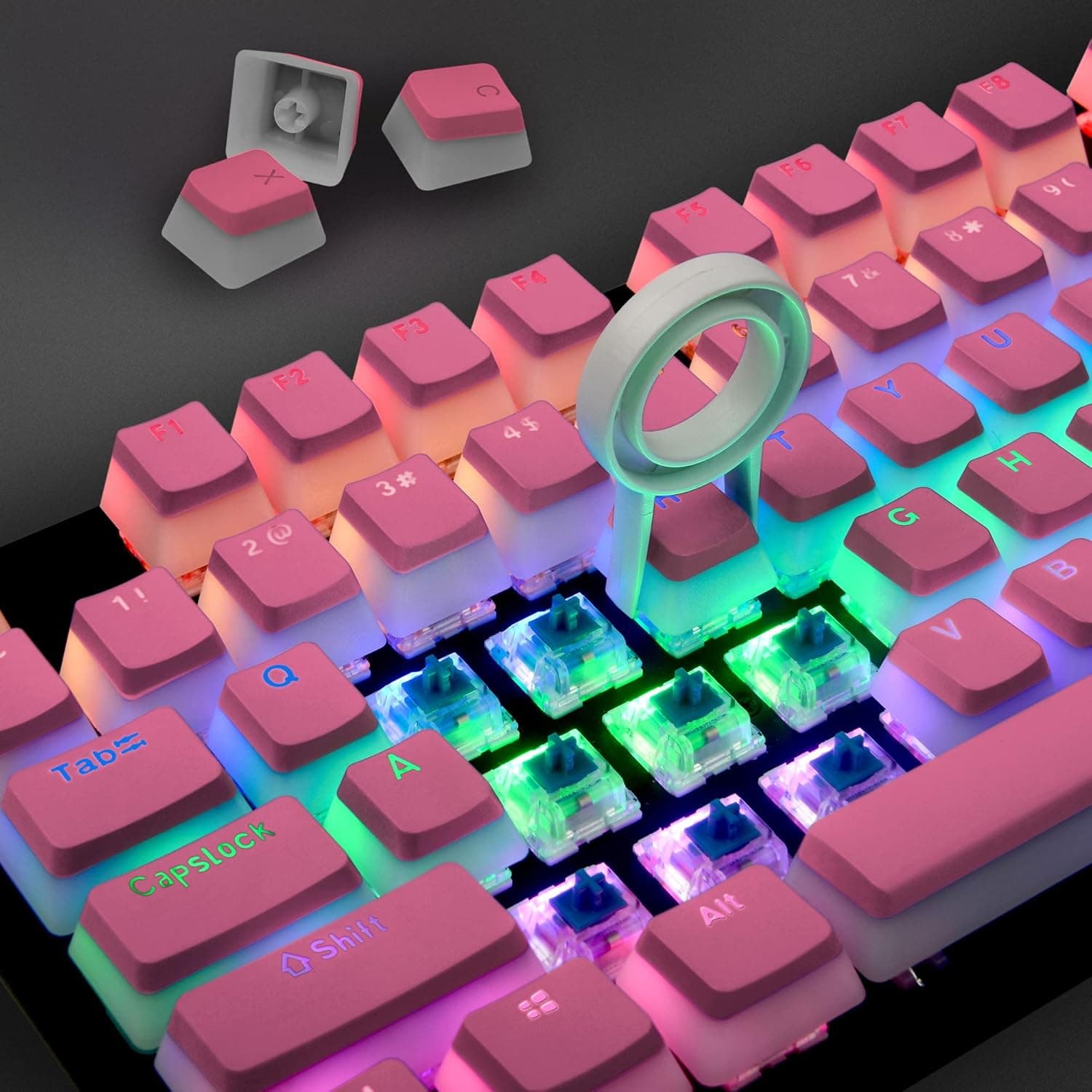 USHOW Pudding Keycaps Double Shot PBT Backlit 108 Keys (Pink)