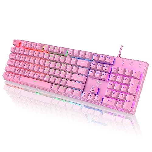 RisoPhy Mechanical Gaming Keyboard, Wired RGB 104 Keys, Blue Switch, Pink | Ultra-Slim Backlit USB Wired Keyboard, Durable ABS Keycap/Anti-Ghosting/Spill-Resistant Keyboards for PC Mac Xbox Game