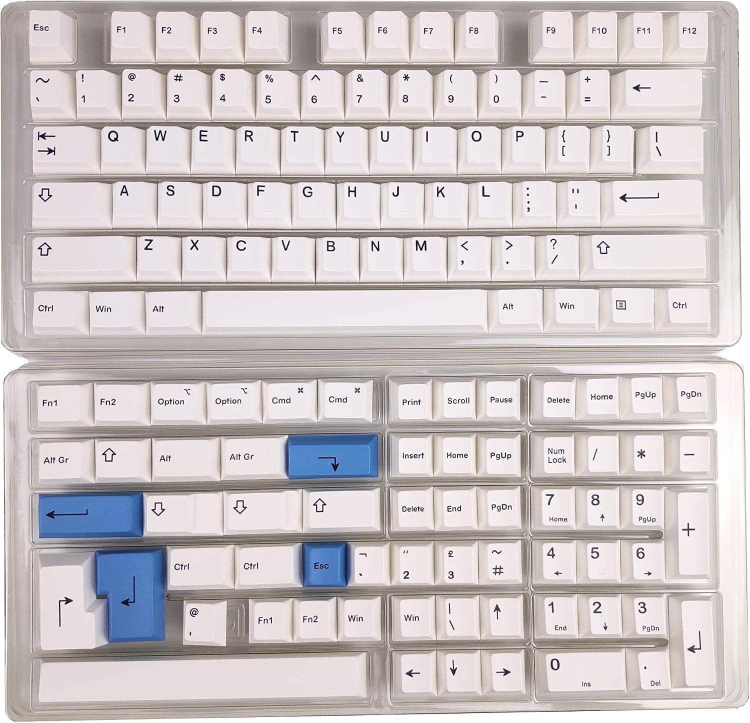 HK GAMING Dye Sublimation PBT Keycap Set 139 Keys Cherry Profile (Black on White)