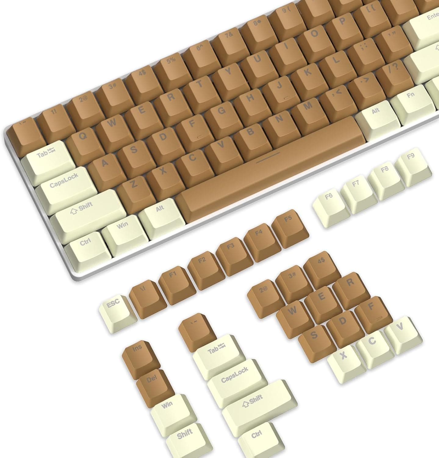 104 Key Custom ABS Keycap Set Double Shot OEM Profile (Coffee Mix)