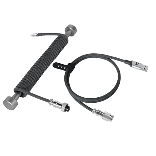 Custom Coiled Keyboard Cable - USB-C to A Aviator With Solid Aluminum Alloy Winder Set for Gaming Keyboard, PS4, PS5, Xbox - Braided Detachable Metal Double Sleeved Spiral