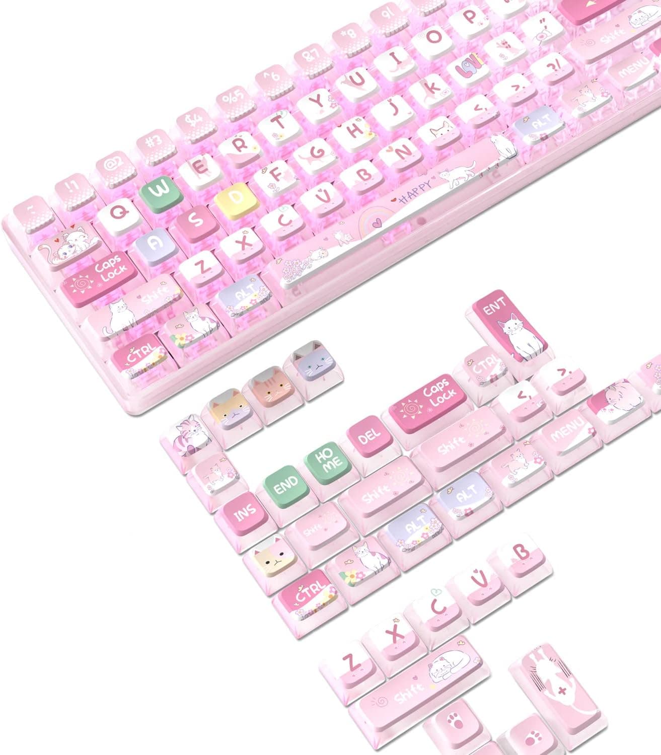 143 Key Custom PBT Keycap Set Cherry Profile TKL 60% Full Size (Black Mix)