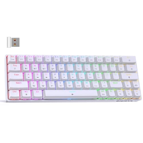 DIERYA DK63 60% Wireless Mechanical Gaming Keyboard | Bluetooth/2.4G/Wired | RGB Backlit Compact 63 Keys Mini Office Keyboard | with Blue Switch | for Windows Laptop PC Gamer Typist-White