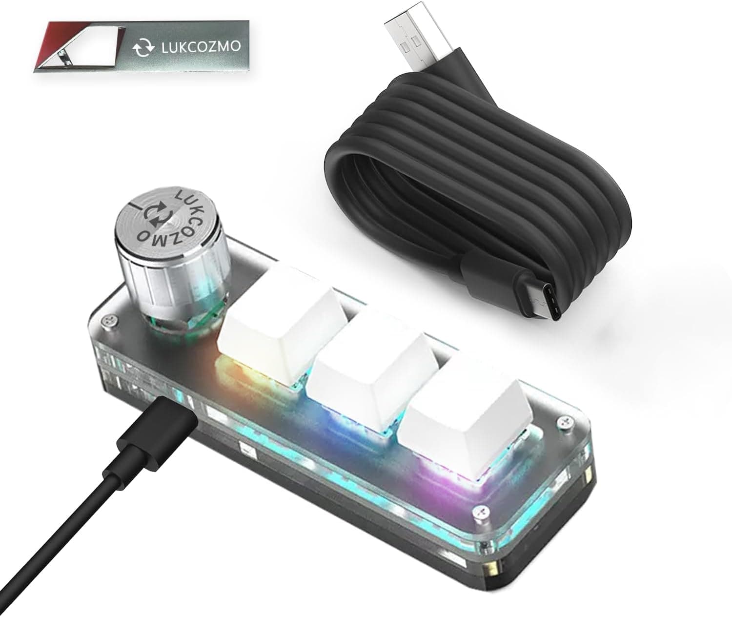 LUKCOZMO Macro Pad 3-Key Mini Mechanical Programmable Keyboard RGB LED Backlit OSU Knob Type-C