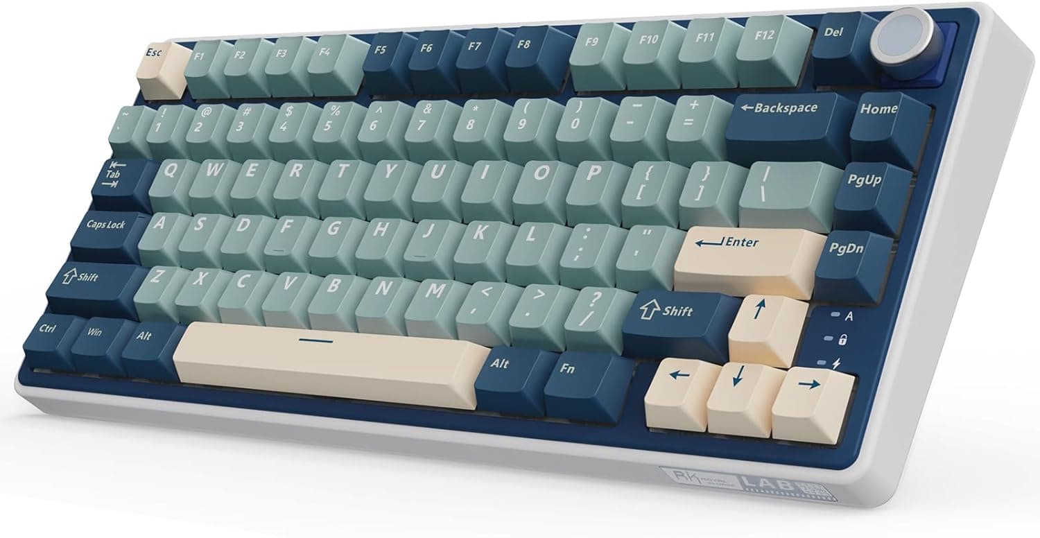 RK ROYAL KLUDGE R75 Wireless Mechanical Keyboard, 75% Gasket Mount RGB with Knob, BT5.1/2.4GHz/USB-C, Cream Switch