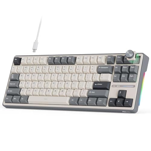 RK ROYAL KLUDGE R87 Pro Wired Mechanical Keyboard TKL with Knob, QMK/VIA | 75% Gaming Keyboard with Detachable Knob,Gasket Hot-Swappable RGB Backlit,87 Keys Cherry Profile, Linear Creamy Switch, Grey