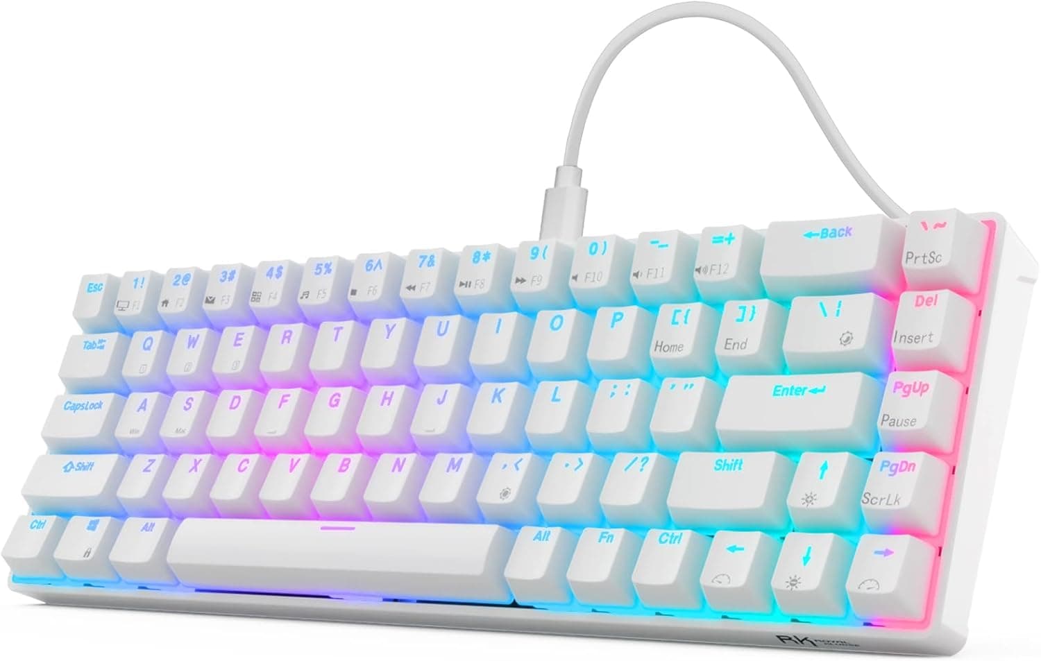 RK ROYAL KLUDGE RK68 Wired 65% Mechanical Keyboard 68 Keys Hot Swappable Red (White)