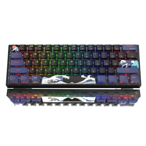 Womier 60% Percent Keyboard Gaming, Creamy Mechanical Wired Keyboard Anime | Hot-Swappable RGB Keyboard with PBT Keycaps for Windows PC Gamers - POM Linear Red Switch Black Kanagawa,WK61 PRO