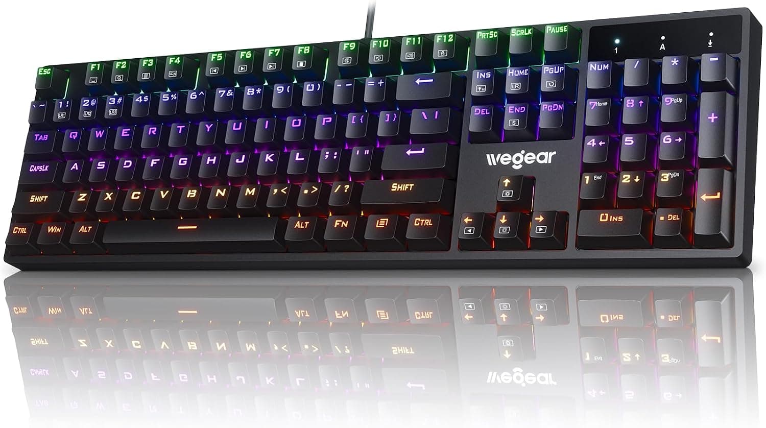 RGB Mechanical Gaming Keyboard Blue Switch, 104 Keys Full-Size, 11 Backlit Modes, Double-Shot ABS Keycaps
