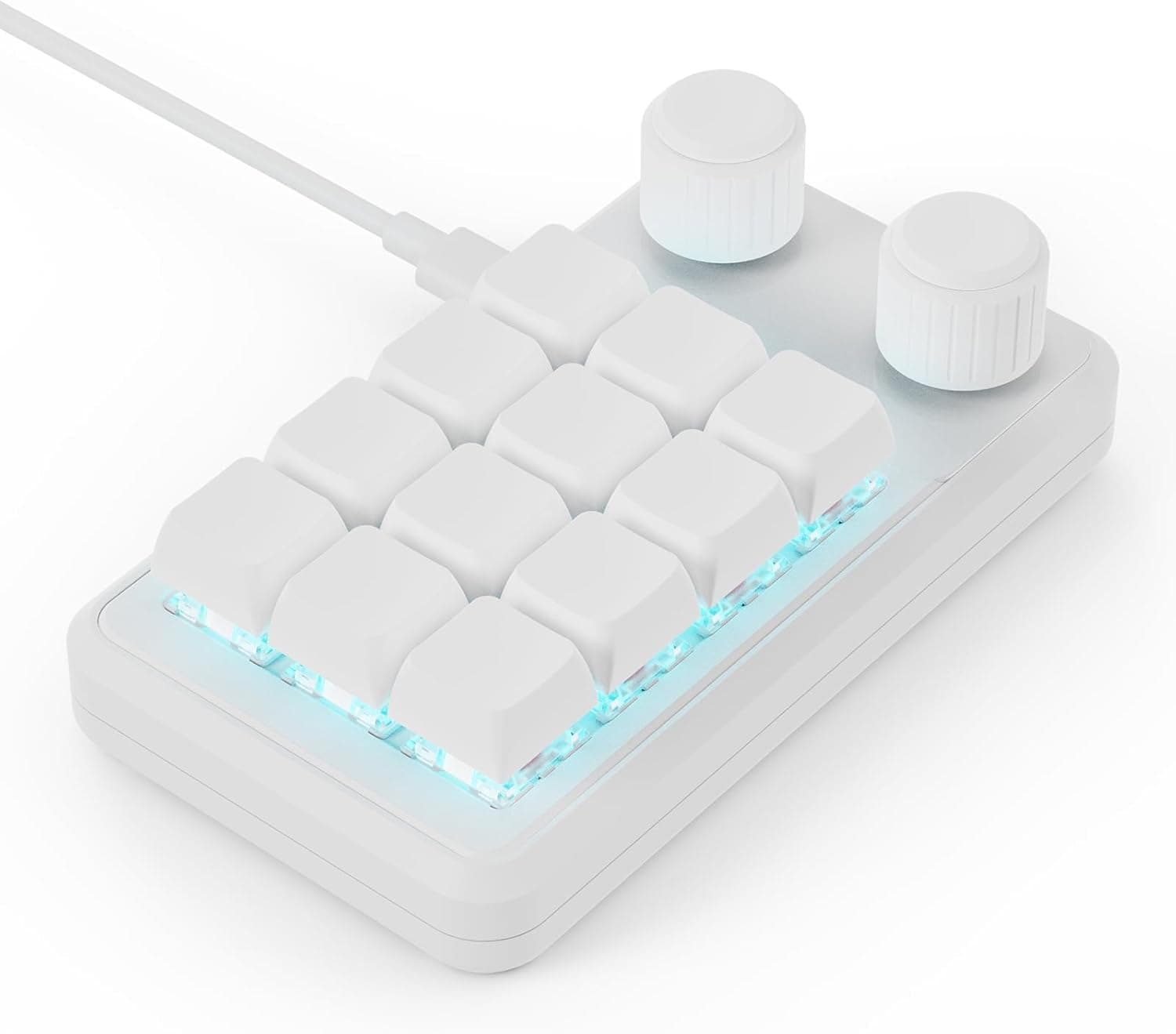 MOSHOU Macro Pad 12-Key Programmable Macro Keypad with 2 Knobs Hot Swappable RGB Mini Shortcut Keypad (White)
