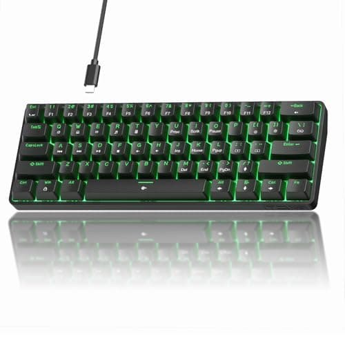 TMKB 60% Mechanical Gaming Keyboard, Red Linear Switch, Wired, Black | LED Backlight, Anti-Ghosting, Detachable USB-C, Double-Shot Keycaps, 61 Keys