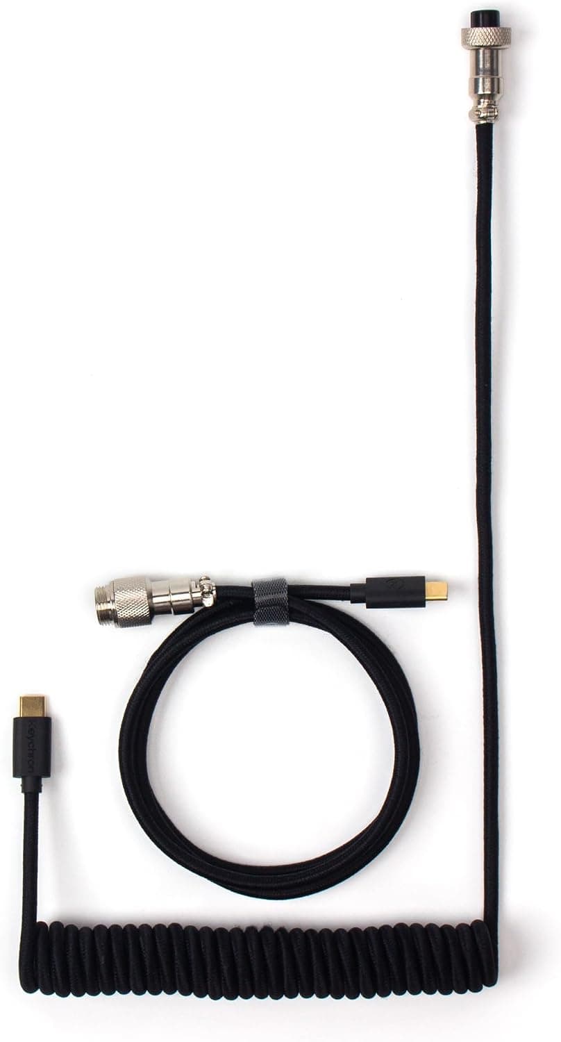 Keychron Custom Coiled Aviator USB-C Cable, Black, 5-Pin GX12 Detachable Metal Connector