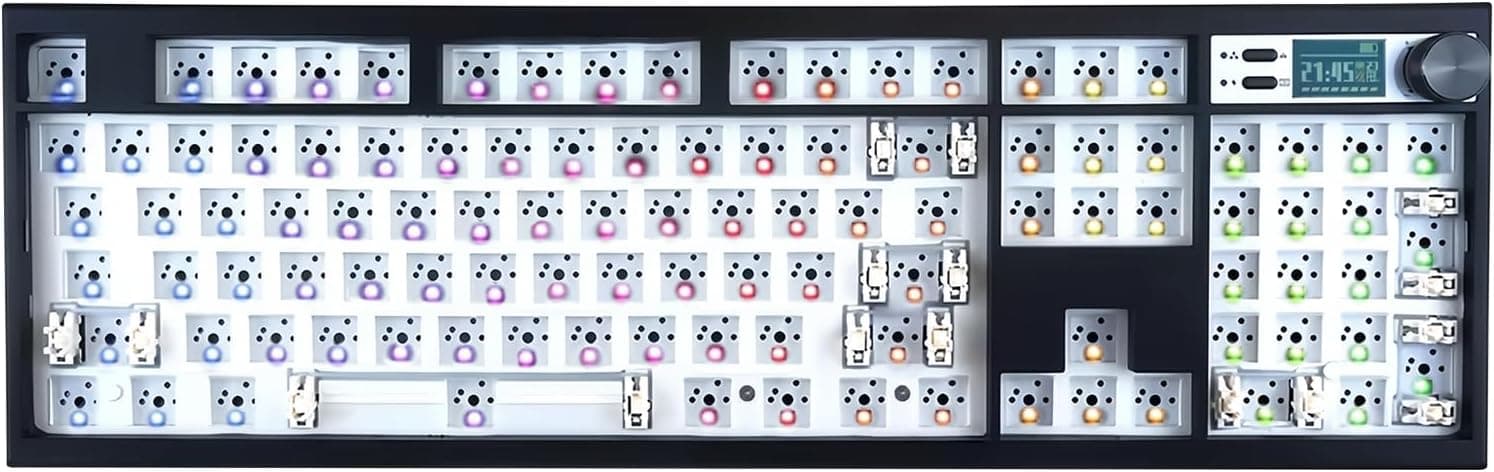 GMK104 Barebones Keyboard Kit with Screen & Knob, QMK/VIA, Tri-Mode Gasket Hot Swap RGB Full Size DIY (Black)