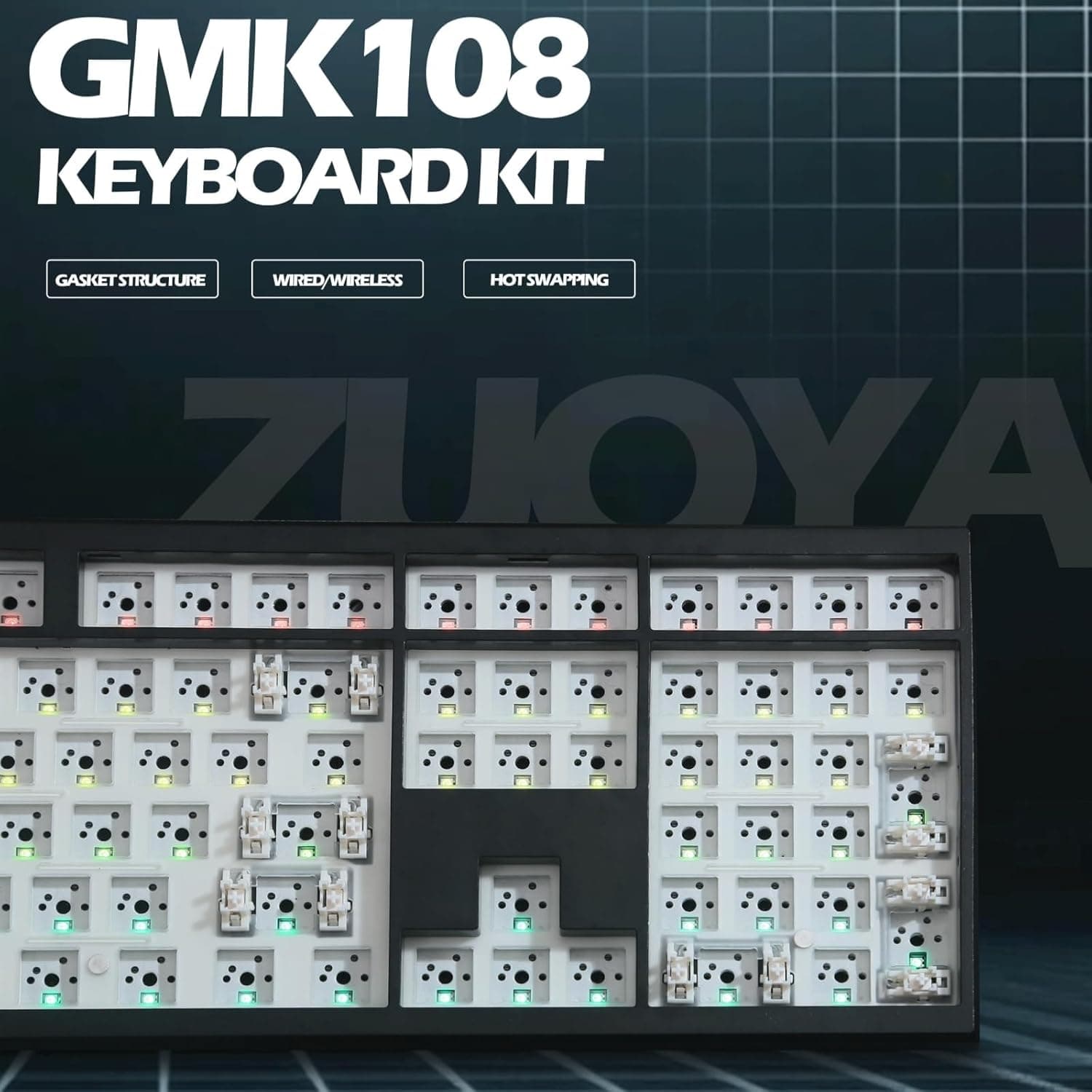 GMK108 Barebones Mechanical Keyboard Kit, VIA Programmable, Tri-Mode Wired Hot-Swap RGB Full Size DIY (Black)