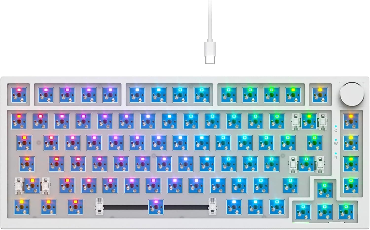 GTSP 75% Custom Barebones Keyboard Kit, Blank DIY PCB with Gasket, Hot Swappable 3pin/5pin, RGB (V400 White)