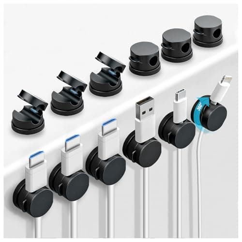 OneLeaf 12 Pack Rotatable Spring Cord Holders, 1s Lock Adhesive Cable Clips | Phone Charger Cable Management for Nightstand, Desk, Home, Office, Car, Game Station, Apartment, Residue-Free Cord Organizer