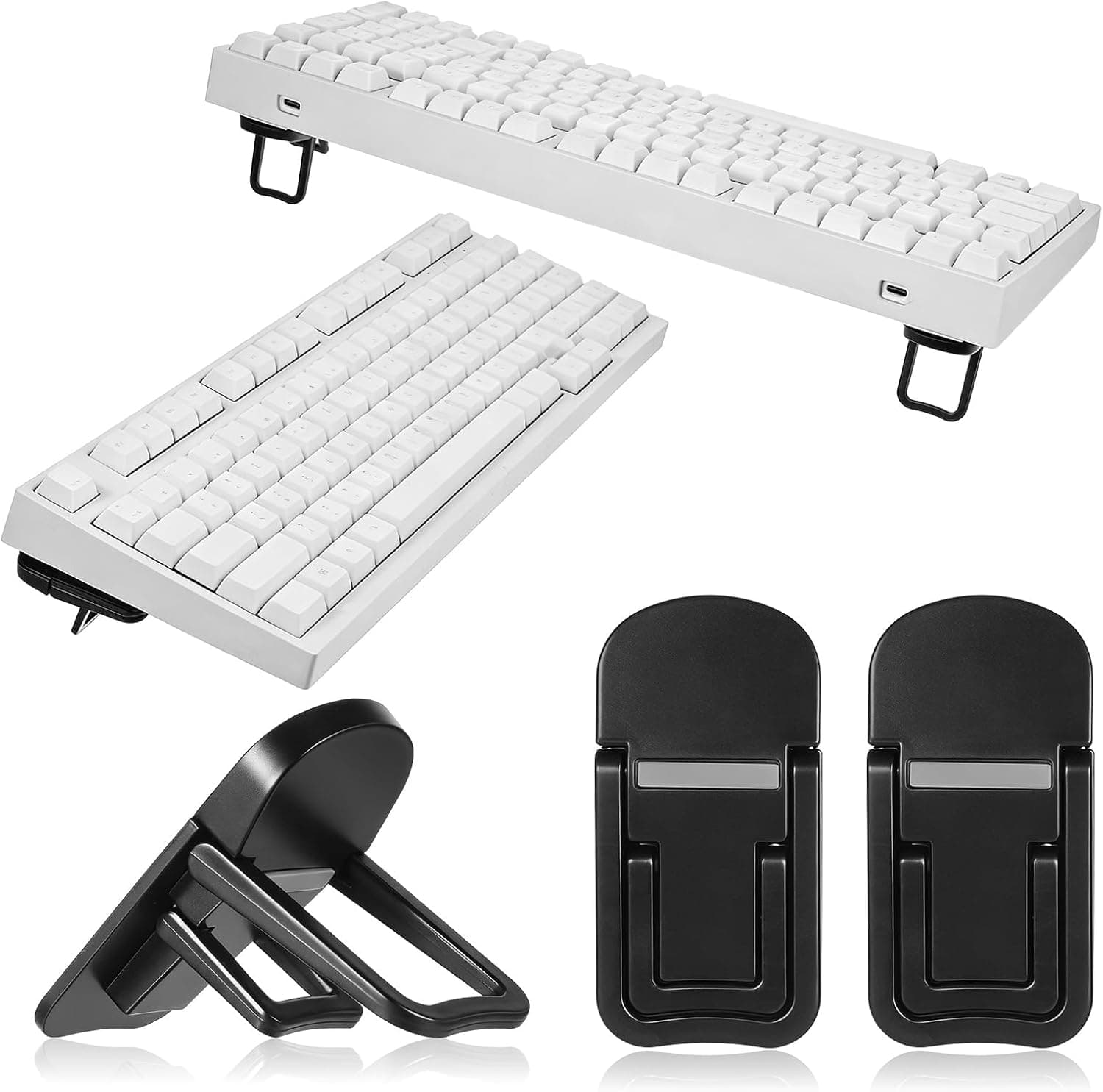2PCS Plastic Portable Keyboard Riser, Mini Foldable Stand with 2 Angles and Self-Adhesive Feet (Black)