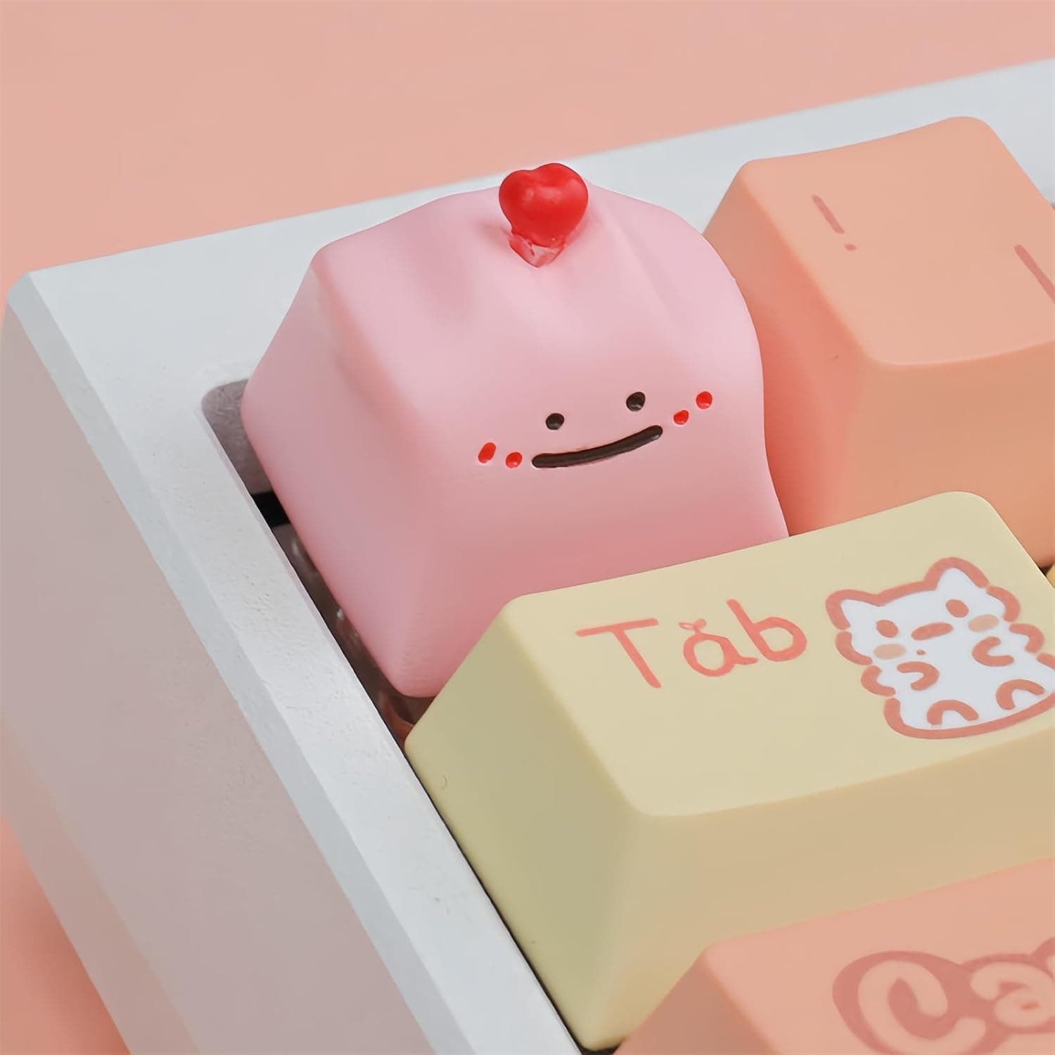 FKZ Cute Anime Keycaps Artisan Resin 3D Kawaii Cartoon ESC (Strawberry-Pink)